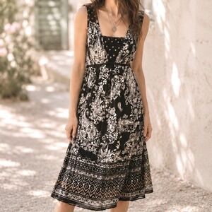 Forbidden Midi Dress Black Crochet Beaded Paisley Sleeveless Boho Whimsigoth XS